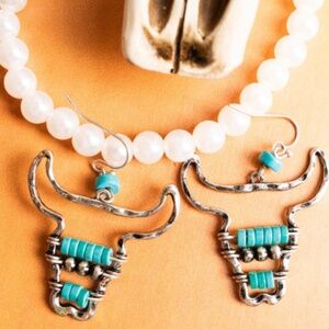 Western Sparkle Turquoise Skull Shaped Hoop Earrings